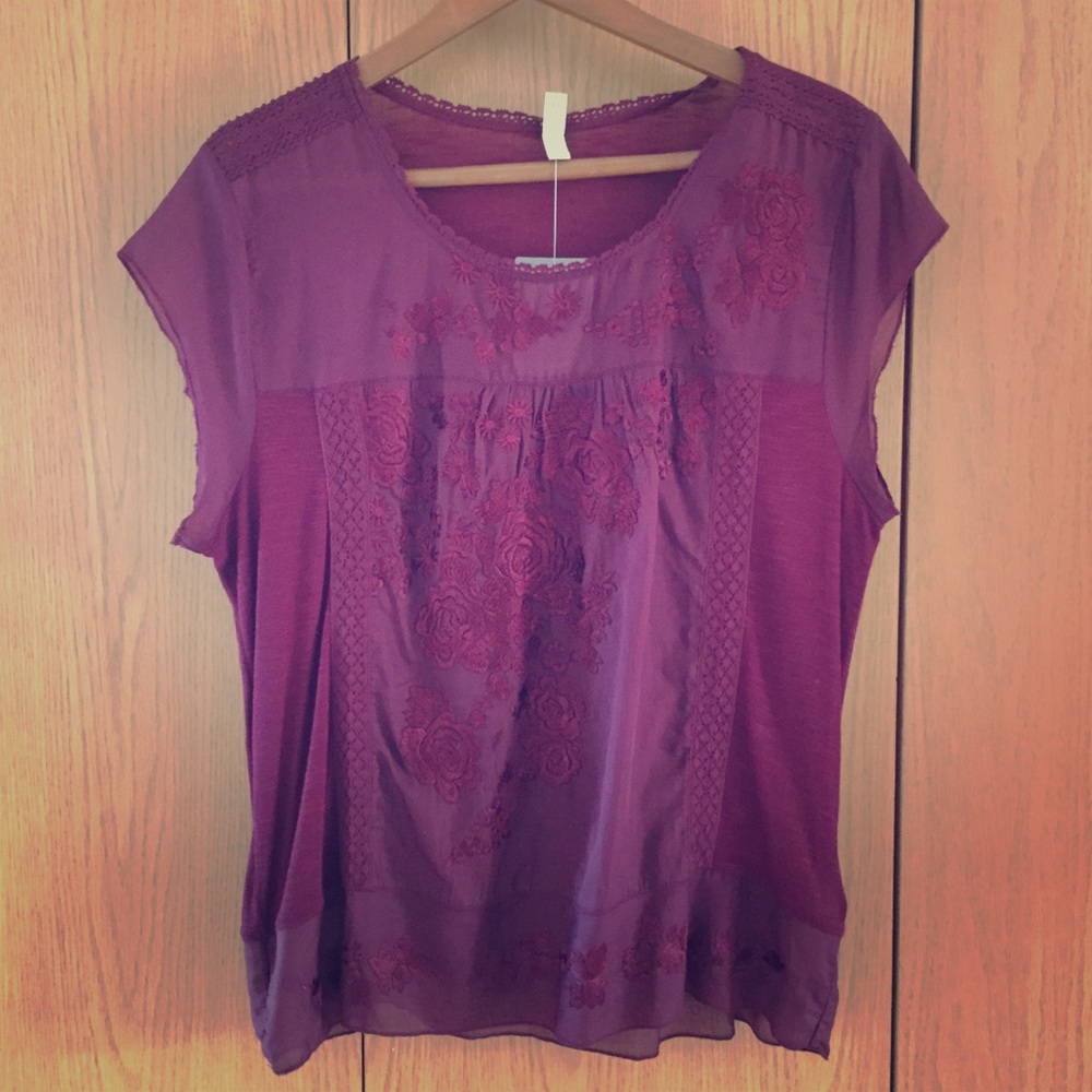 Anthropologie Tiny Burgandy Blouse